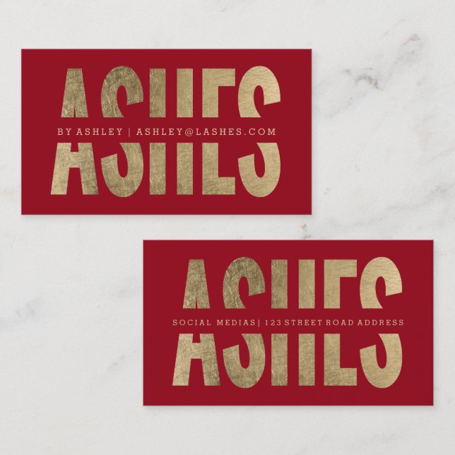Modern ashes cut out faux gold typography red business card (Front/Back)