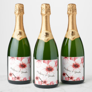 Modern Asian Cherry Blossom Wedding Toast Sparkling Wine Label