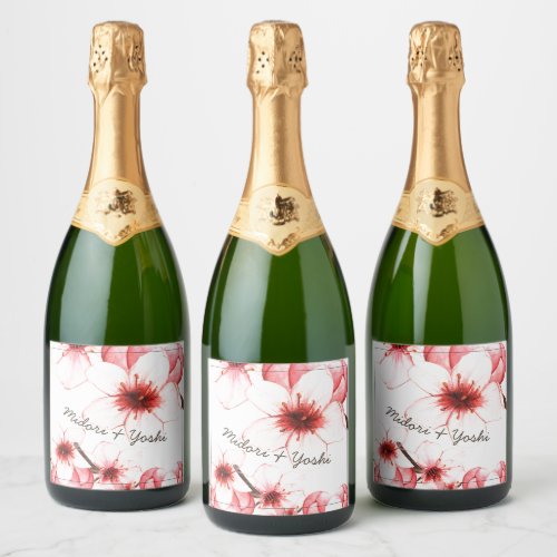 Modern Asian Cherry Blossom Wedding Toast Sparkling Wine Label