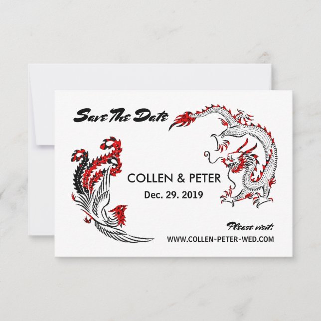 Modern Asian Chinese Dragon-Phoenix Save The Date (Front)