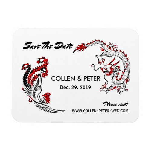 Modern Asian Chinese Dragon_Phoenix Save The Date Magnet