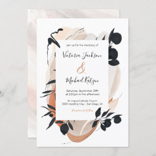 Modern Asian Ink & Watercolor Neutral Wedding Invitation