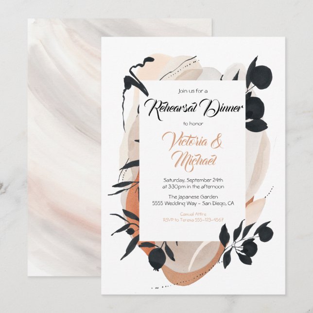 Modern Asian Watercolor Neutral Rehearsal Dinner Invitation (Front/Back)