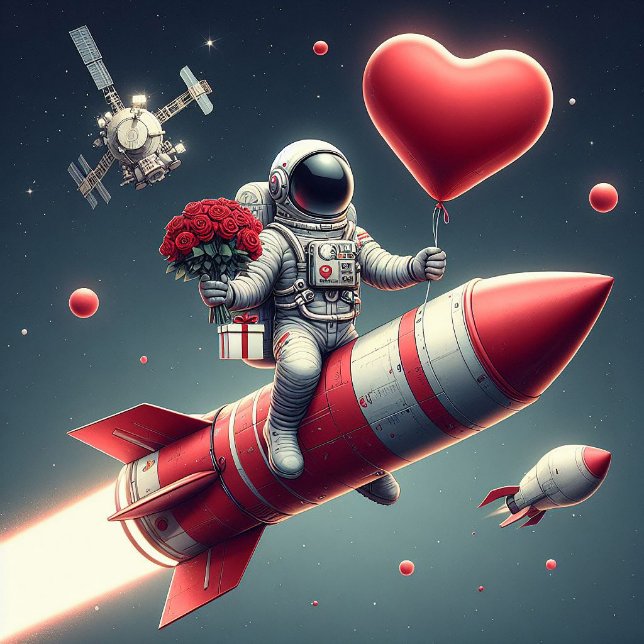 Modern Astronaut Valentine's  Holiday Card