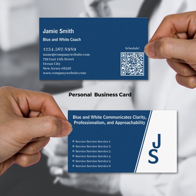Modern Asymmetric Initials Blue & White Personal Business Card (Modern Asymmetric Initials Blue & White Personal Business Card)