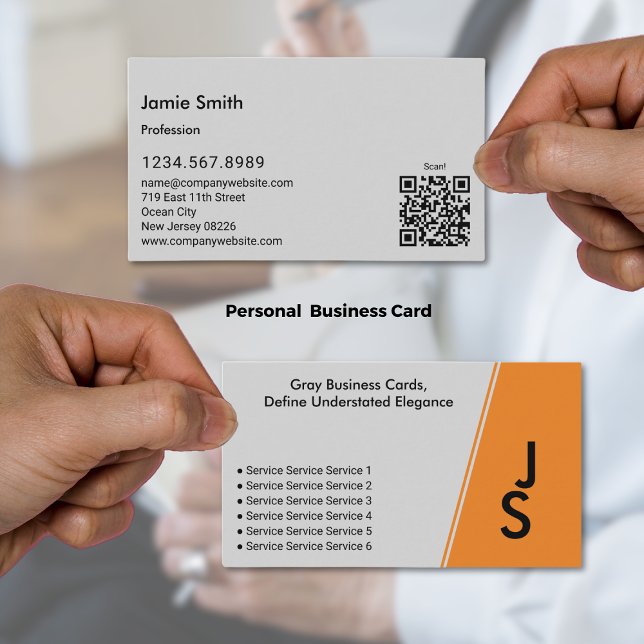Modern Asymmetric Initials Gray & Black Personal Business Card (Modern Asymmetric Initials Gray & Black Personal Business Card)