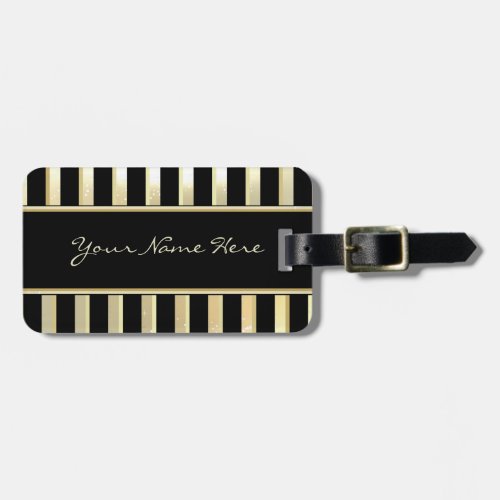 Modern Asymmetric Sparkly Champagne  Gold Stripes Luggage Tag