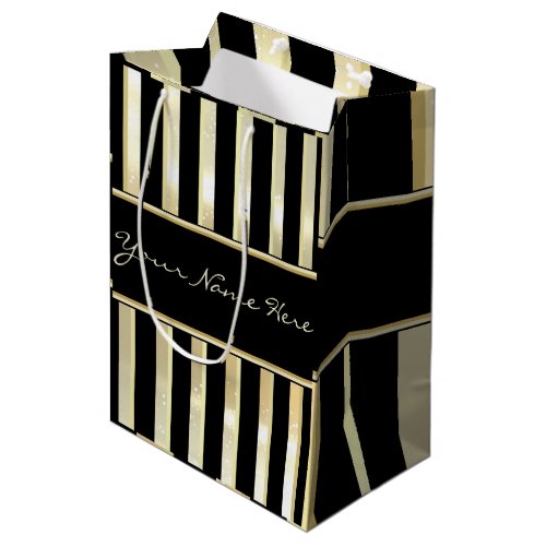 Modern Asymmetric Sparkly Champagne  Gold Stripes Medium Gift Bag