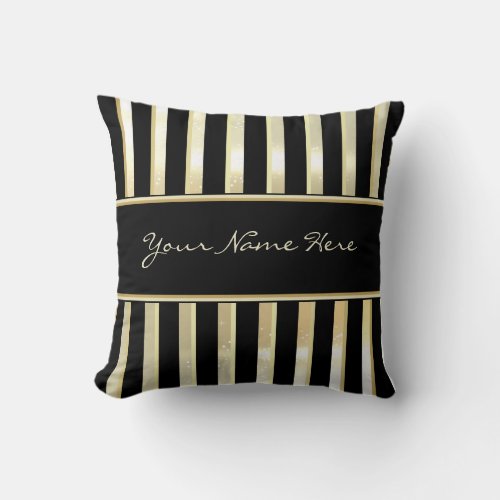 Modern Asymmetric Sparkly Champagne  Gold Stripes Throw Pillow