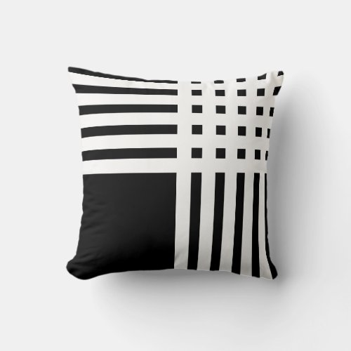 Modern Asymmetrical Cross Lines on Black Throw Pillow