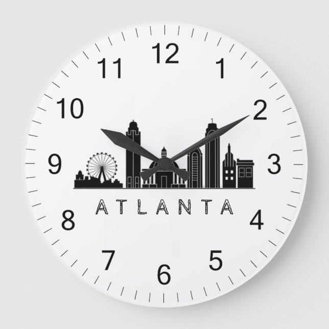 Modern Atlanta Georgia Stylized  Skyline Large Clock (Front)
