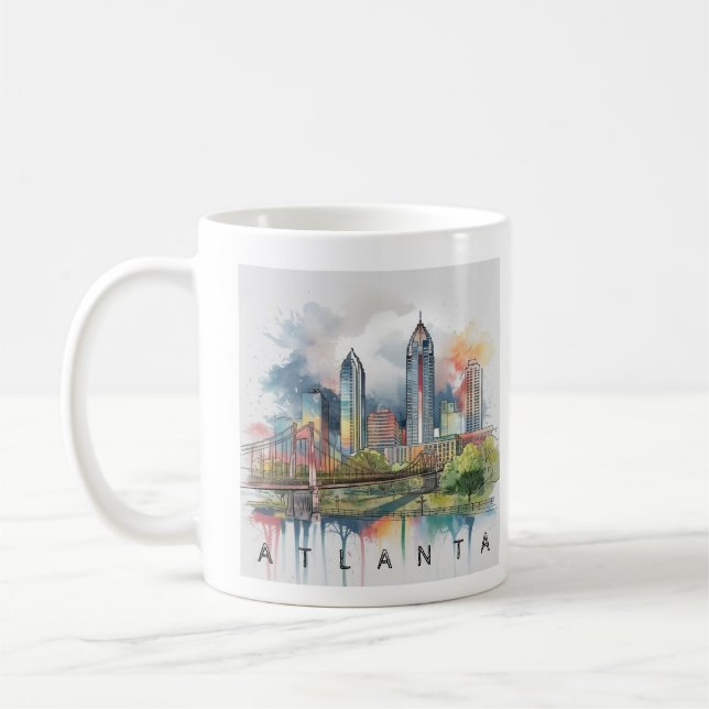 Modern Atlanta Georgia Stylized Watercolor Coffee Mug (Left)