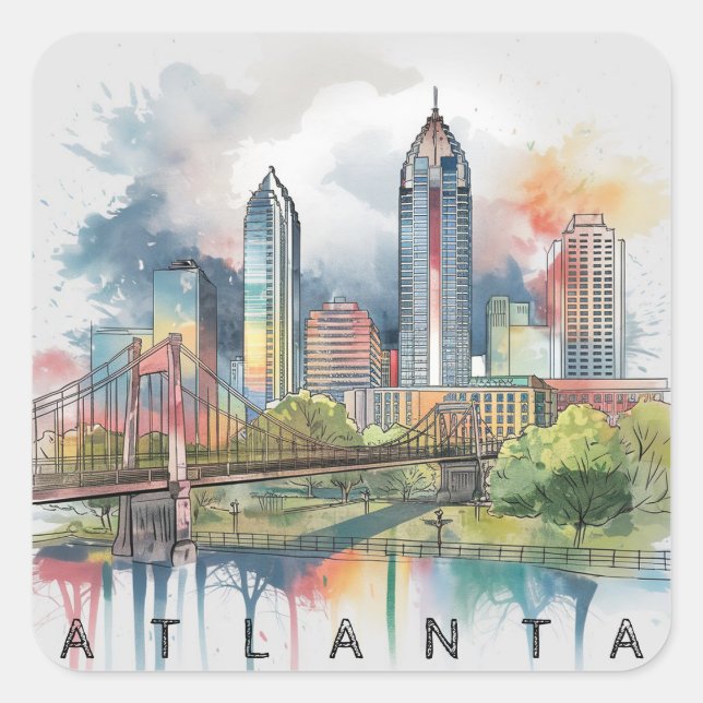 Modern Atlanta Georgia Stylized  Watercolor Square Sticker (Front)