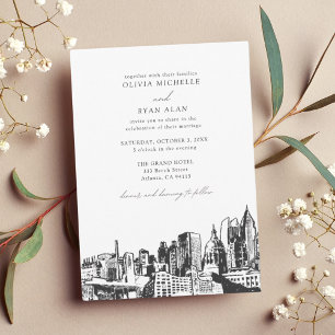 Modern Atlanta Wedding Skyline Black & White Invitation