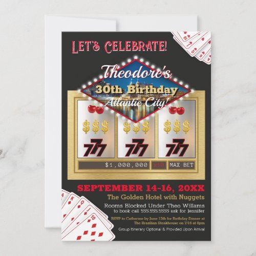 Modern Atlantic City Casino Birthday Invitation