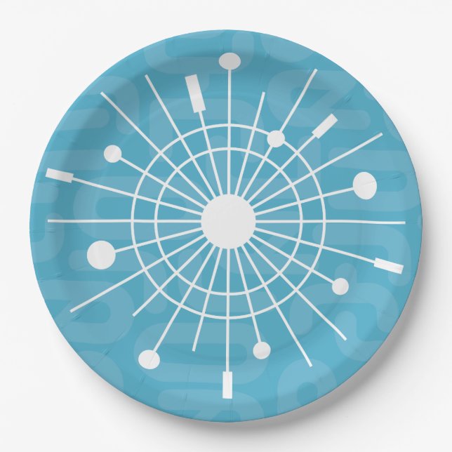 Modern Atomic Sputnik Snowflake Christmas MCM Paper Plates (Front)