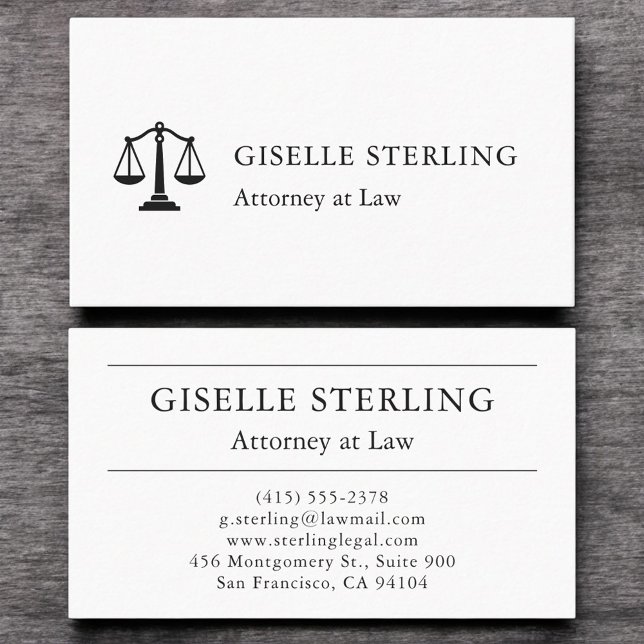 Modern Attorney at Law Elegant White Black Business Card (Creator Uploaded)