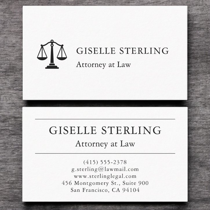 Modern Attorney At Law Elegant White Black Business Card