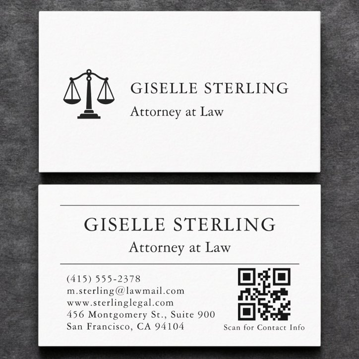 Modern Attorney At Law QR Code White Black Business Card