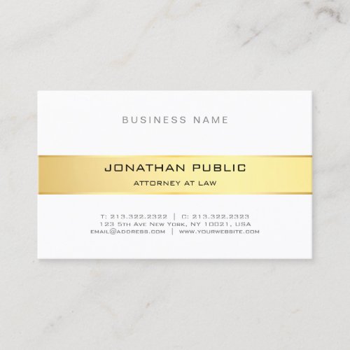 Modern Attorney Law Office Gold White Elegant Business Card