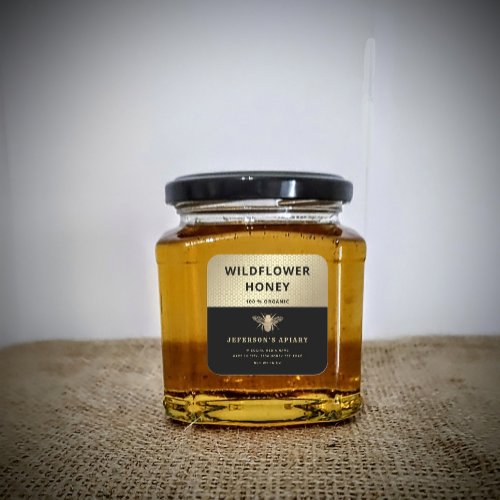 Modern attractive black gold bee Honey jar  Square Sticker