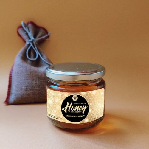 Modern attractive sparkle gold bee script honey la label