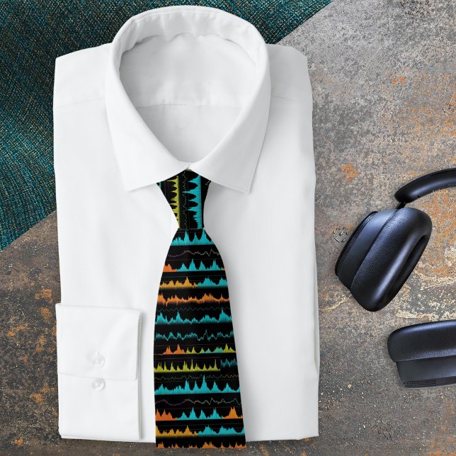 Modern Audio Cool Sound Waves Neck Tie (A stylish tie patterned with a colorful sound wave effect. Ideal for sound engineers and musicians)