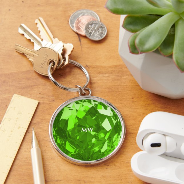 Modern August Birthstone Peridot Emerald Premium Keychain (Desk)