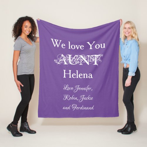 Modern Aunt We Love You Custom Family Names Cute  Fleece Blanket