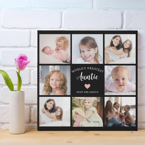 Modern Auntie Custom Photo Collage Pink Heart Faux Canvas Print