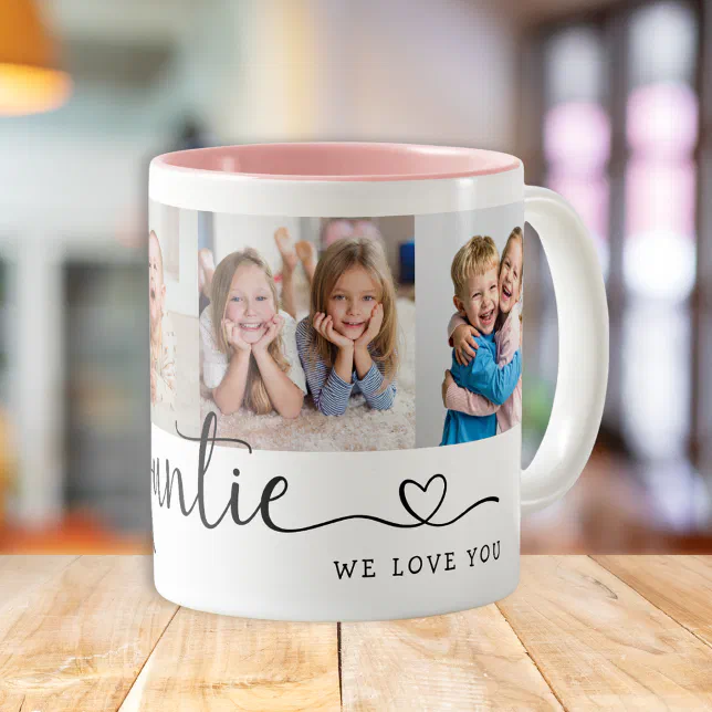 Modern Auntie We Love You 4 Photo Collage Two-Tone Coffee Mug | Zazzle