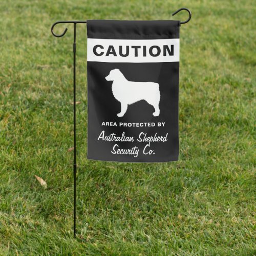 Modern Australian Shepherd Caution Warning Black Garden Flag