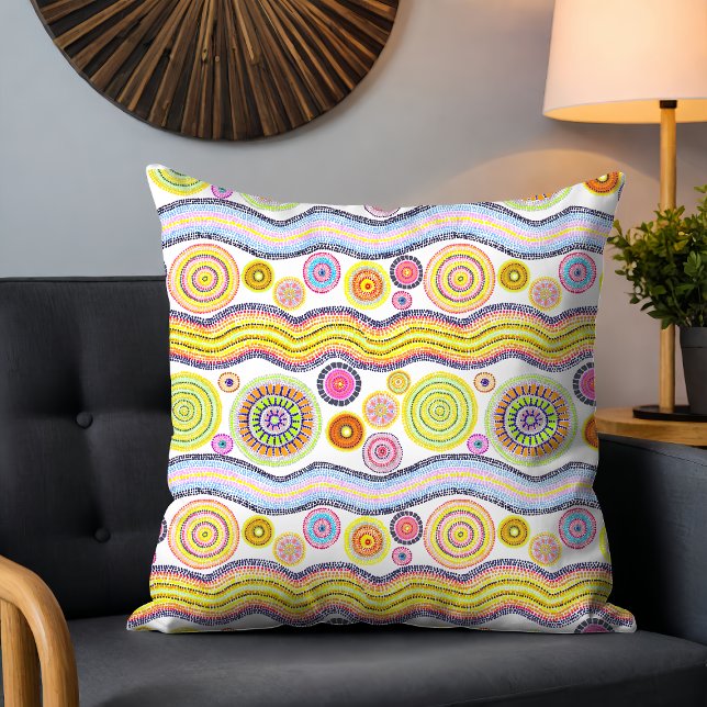 Modern Australian Watercolor Tribal Pattern Yellow Throw Pillow (Creator Uploaded)