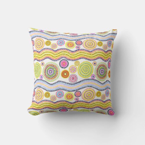 Modern Australian Watercolor Tribal Pattern Yellow Throw Pillow