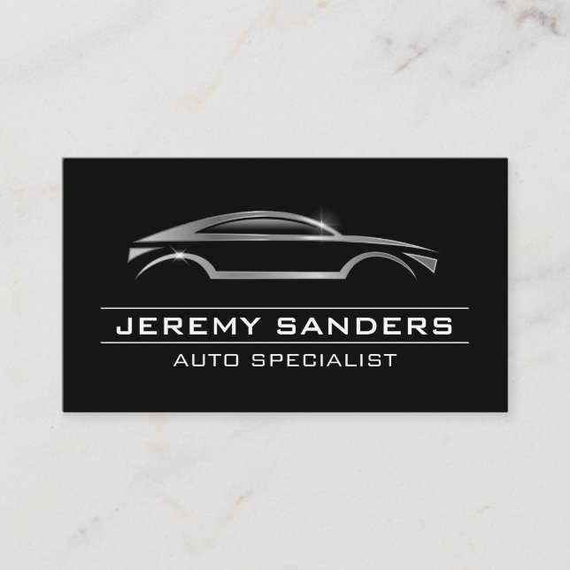 Modern Auto Car Logo | Metallic Shine Business Card (Front)