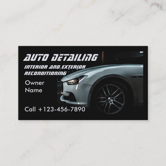 Modern Auto Care Car Repairs Maintenance Dark Blue Business Card (Front)