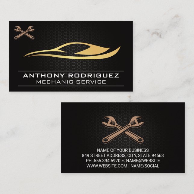 Modern Auto Logo | Carbon Fiber | Wrenches Business Card (Front/Back)