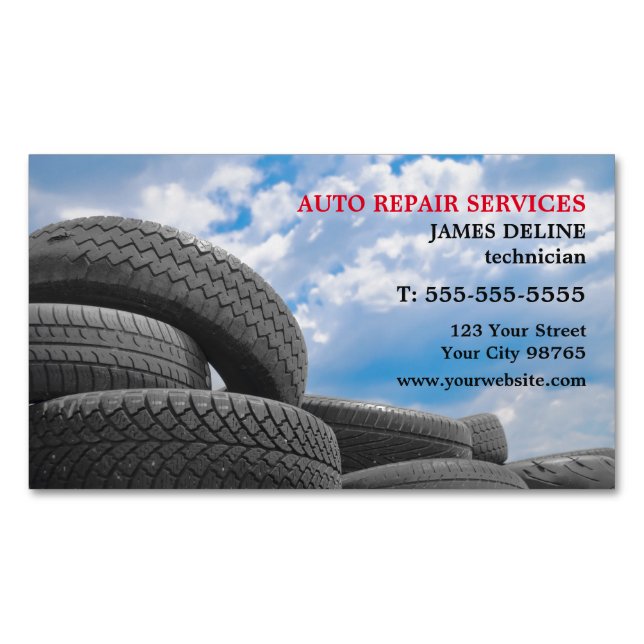 Modern Auto Repair Services Business Card Magnet (Front)