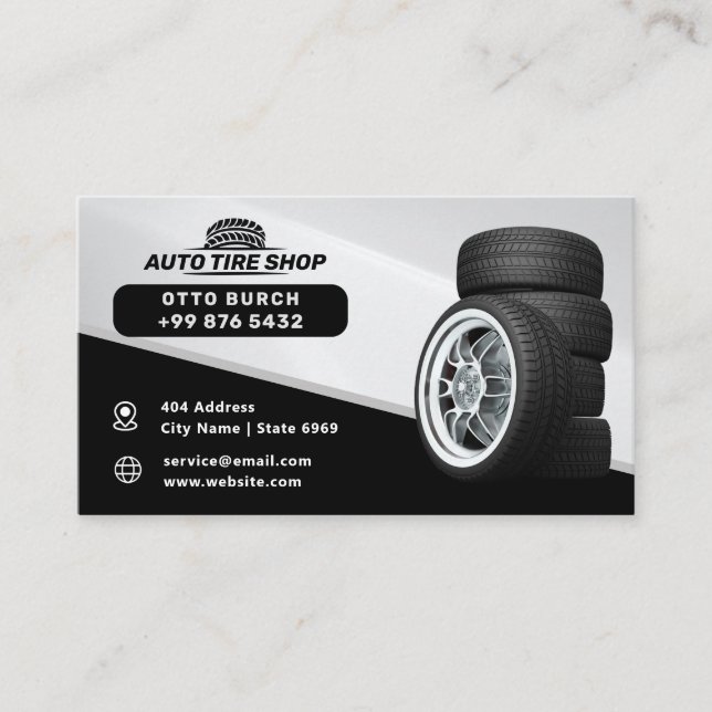 Modern auto Tire Shop | Black  Business Card (Front)