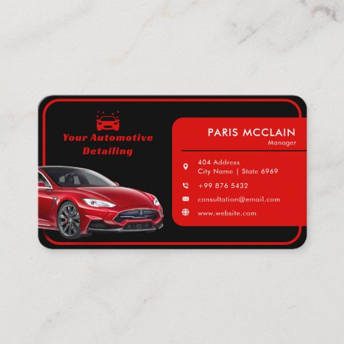 Modern Automotive Detailing   Red Black Business Card