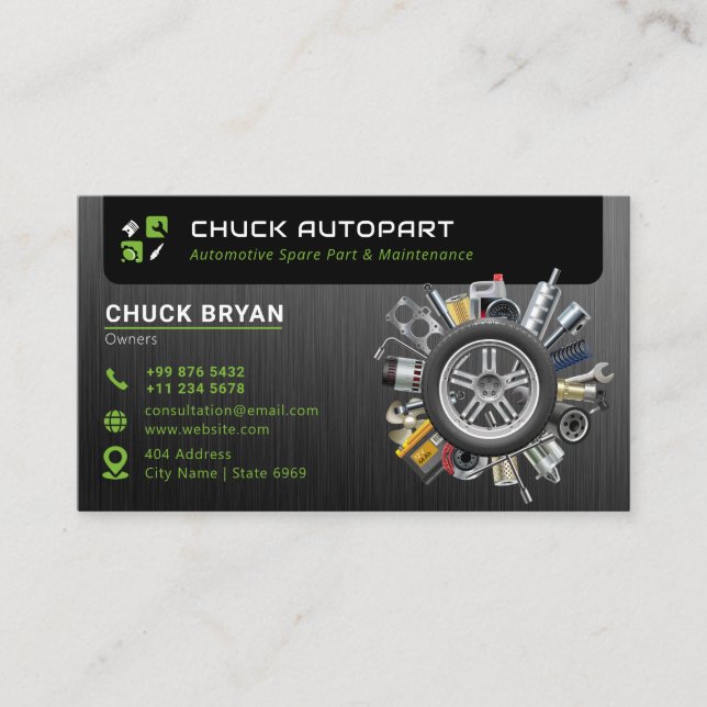 modern automotive part | black green business card (Front)