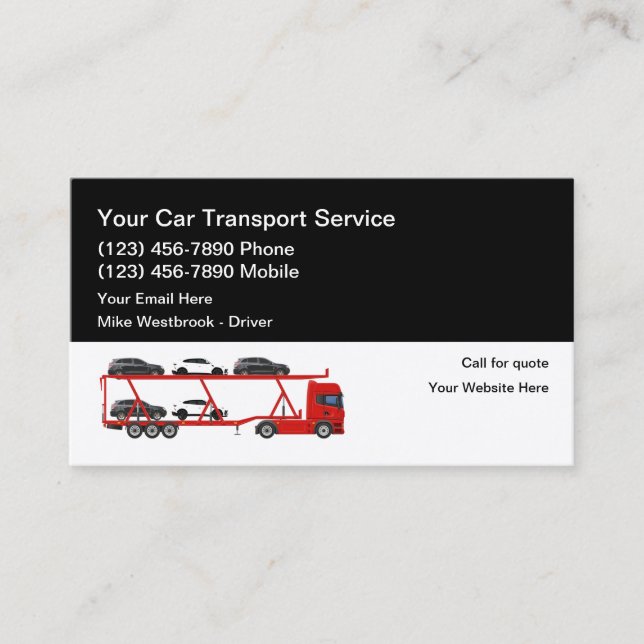 Modern Automotive Transport Car Carrier Business Card (Front)