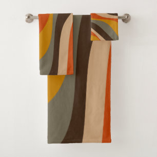 Modern Autumn Abstract Wavy Lines in Earth Tones  Bath Towel Set
