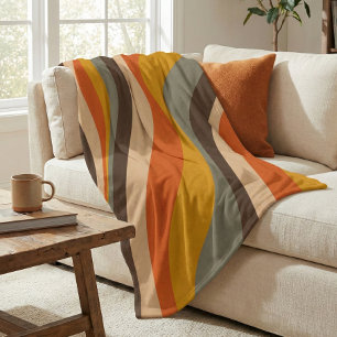 Modern Autumn Abstract Wavy Lines in Earth Tones  Fleece Blanket