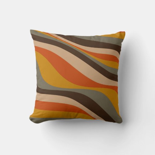 Modern Autumn Abstract Wavy Lines in Earth Tones  Throw Pillow