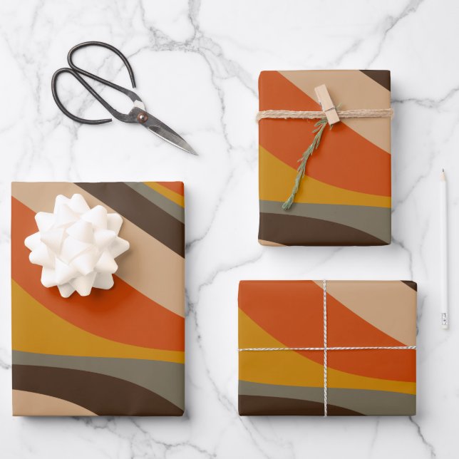 Modern Autumn Abstract Wavy Lines in Earth Tones Wrapping Paper Sheets (Front)