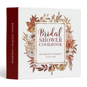 Modern Autumn Bridal Shower Recipe Cookbook 3 Ring Binder