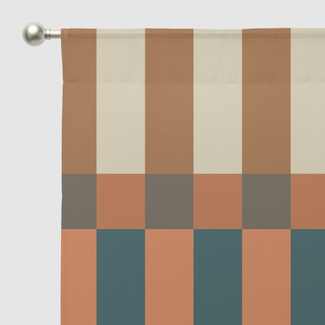 Modern Autumn Brown Geometric Check Pattern Sheer Curtains (Pocket)
