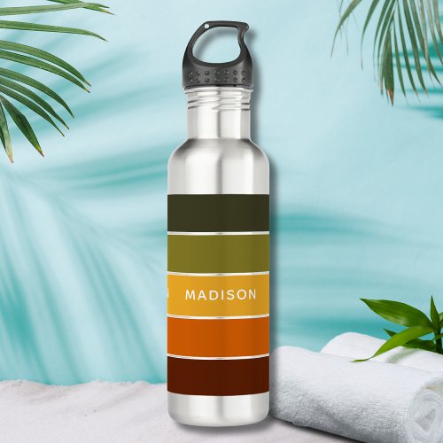 Modern Autumn Color Block Personalized Name Stainless Steel Water Bottle