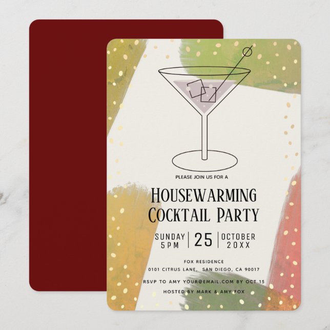 Modern Autumn Color Housewarming Cocktail Party Invitation (Front/Back)